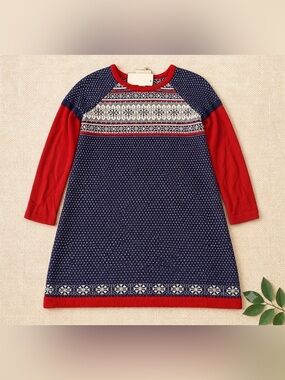 Hanna Andersson Red Blue Knit Dress - Size 110